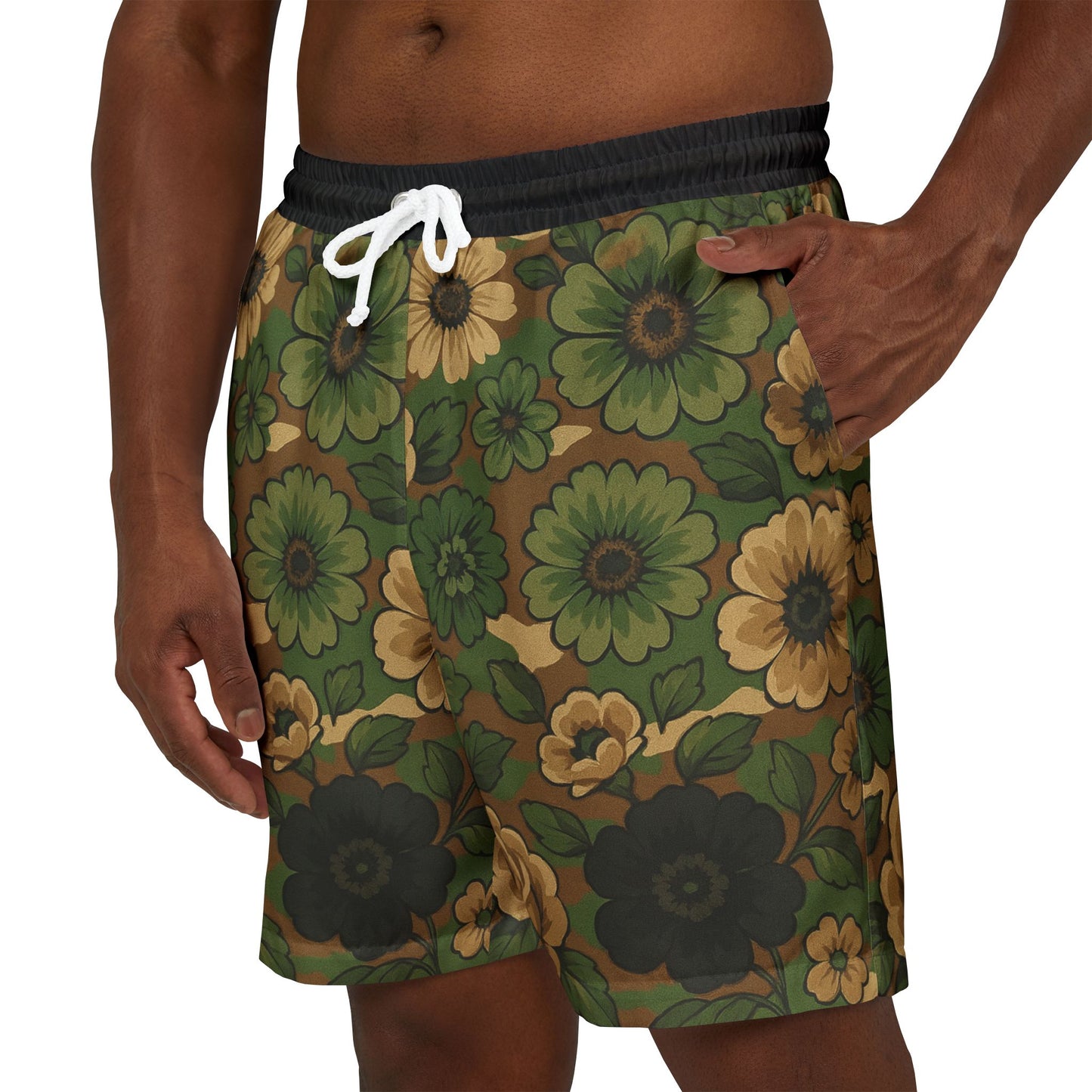 M81 Floral Swim Shorts, Unisex Beachwear, Summer Pool Shorts, Trendy Vacation Attire, Stylish Swim Trunks