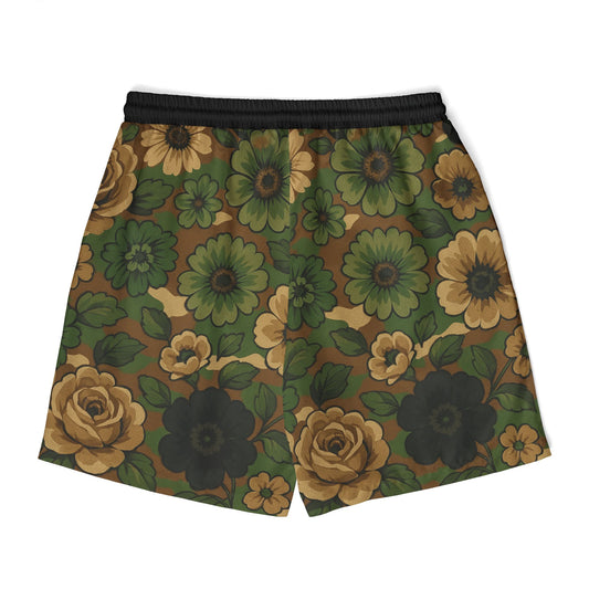 M81 Floral Swim Shorts, Unisex Beachwear, Summer Pool Shorts, Trendy Vacation Attire, Stylish Swim Trunks