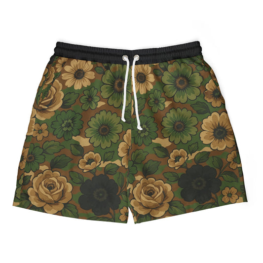 M81 Floral Swim Shorts, Unisex Beachwear, Summer Pool Shorts, Trendy Vacation Attire, Stylish Swim Trunks